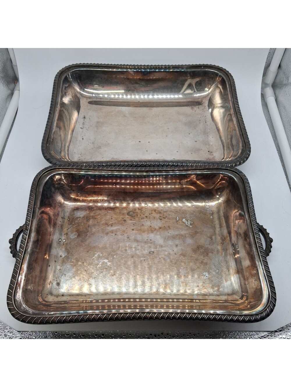 James Dixon & Sons Sheffield Patrician Plate Serving Dishes Set of 2 Silverplate